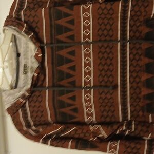 Men's long sleeve hoodie with draw string black ,brown,and cream Aztec designs